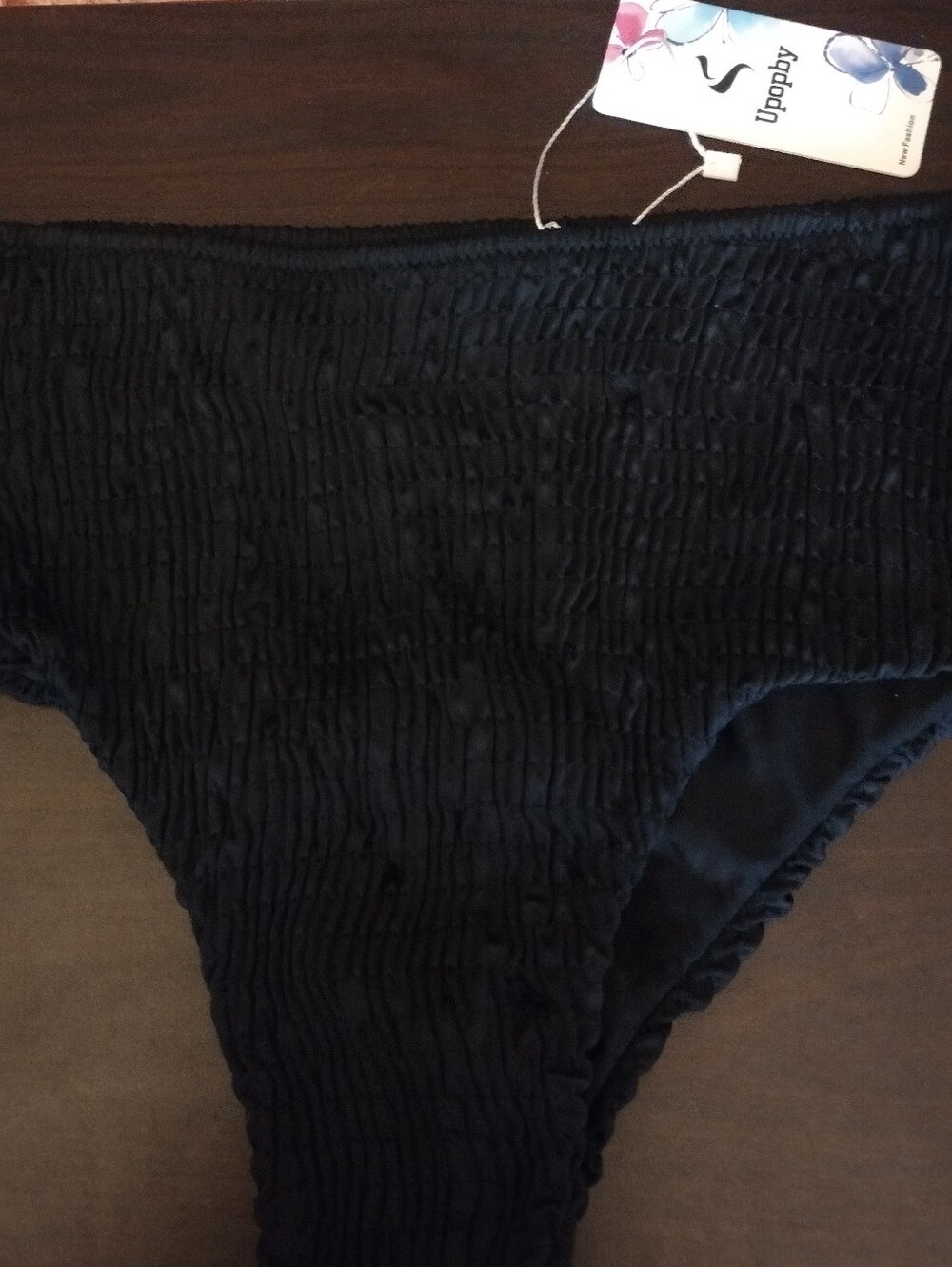 NWT Upopby Crinkle Textured High-Waist Bikini Bottom - Black Medium